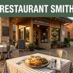 A rural restaurant with an outdoor table and plated meal at golden hour.