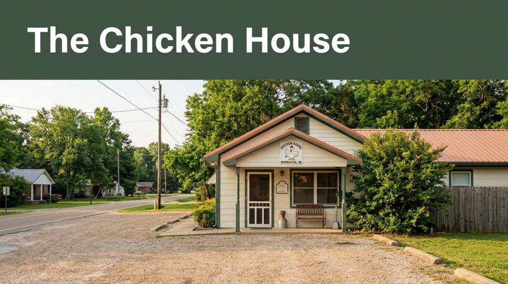A Southern roadside restaurant with a clear entrance and greenery.