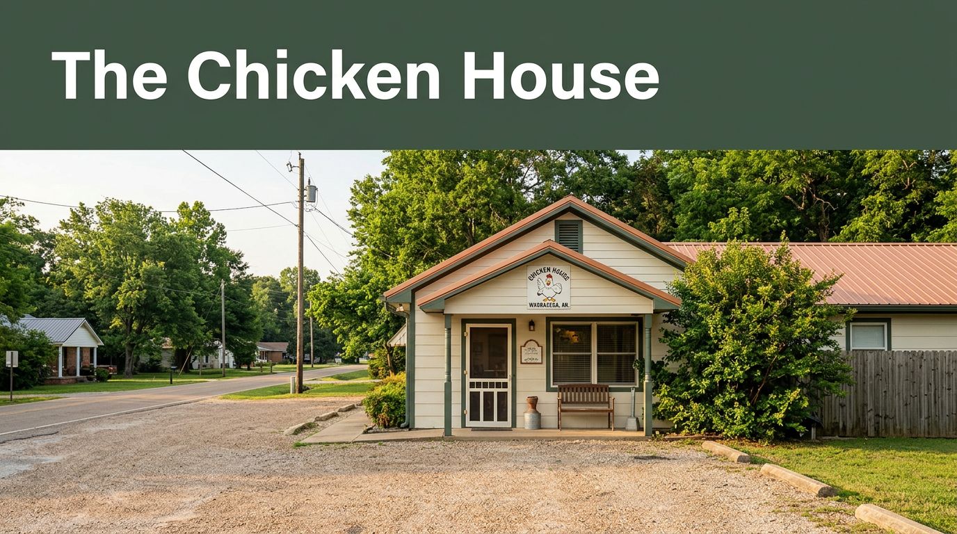 A Southern roadside restaurant with a clear entrance and greenery.