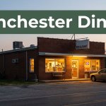 A glowing roadside restaurant near Winchester, Arkansas, with a car and countryside behind it.