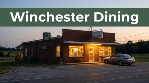 A glowing roadside restaurant near Winchester, Arkansas, with a car and countryside behind it.