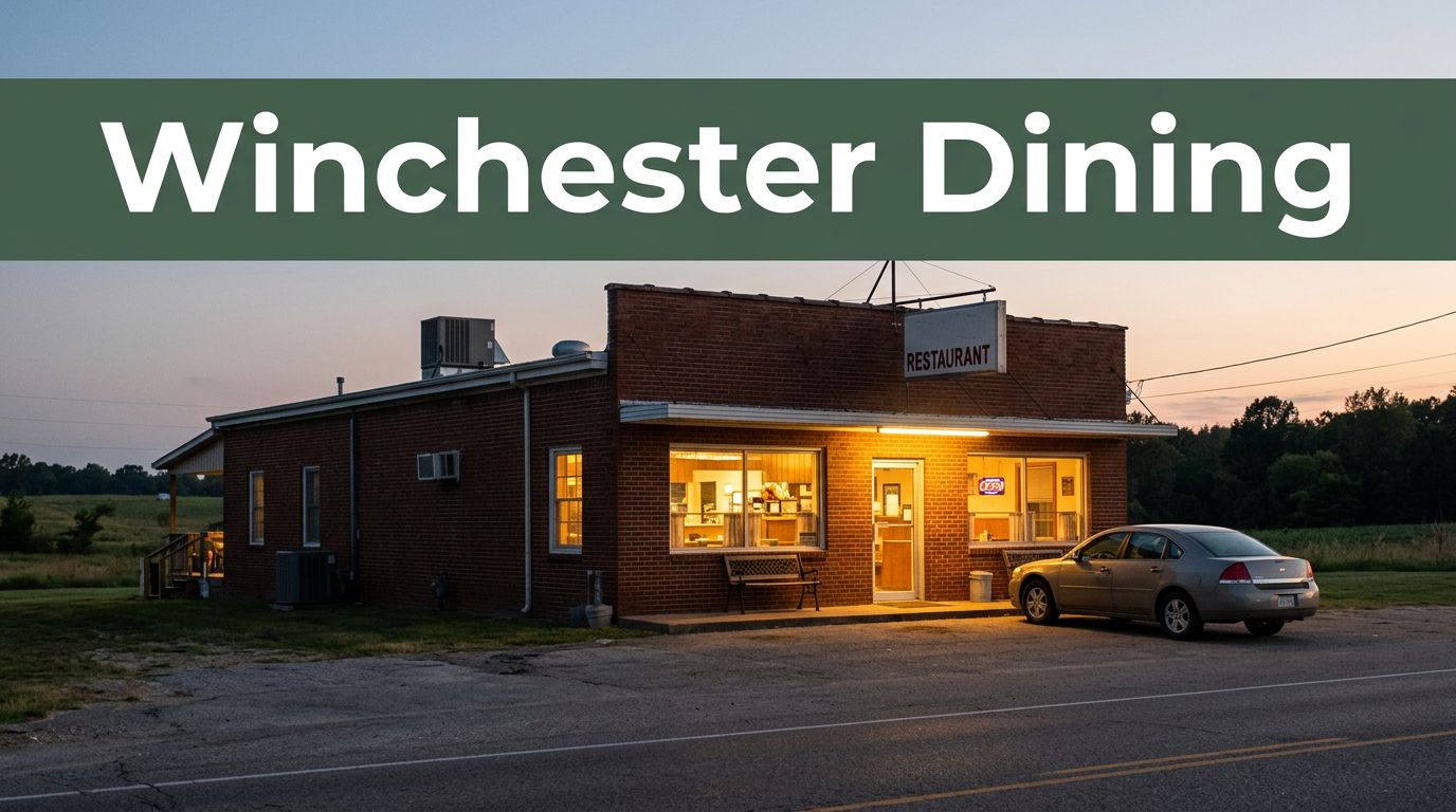 A glowing roadside restaurant near Winchester, Arkansas, with a car and countryside behind it.