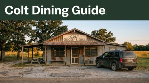 A rural Arkansas grill with a picnic table and parked vehicle at sunset.