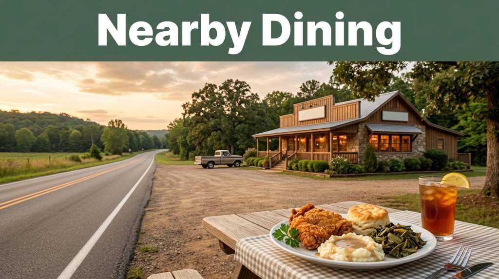 A Southern meal outside an Arkansas diner near a quiet rural highway.