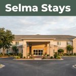 A modest Selma hotel with parking, greenery, and a welcoming entrance.
