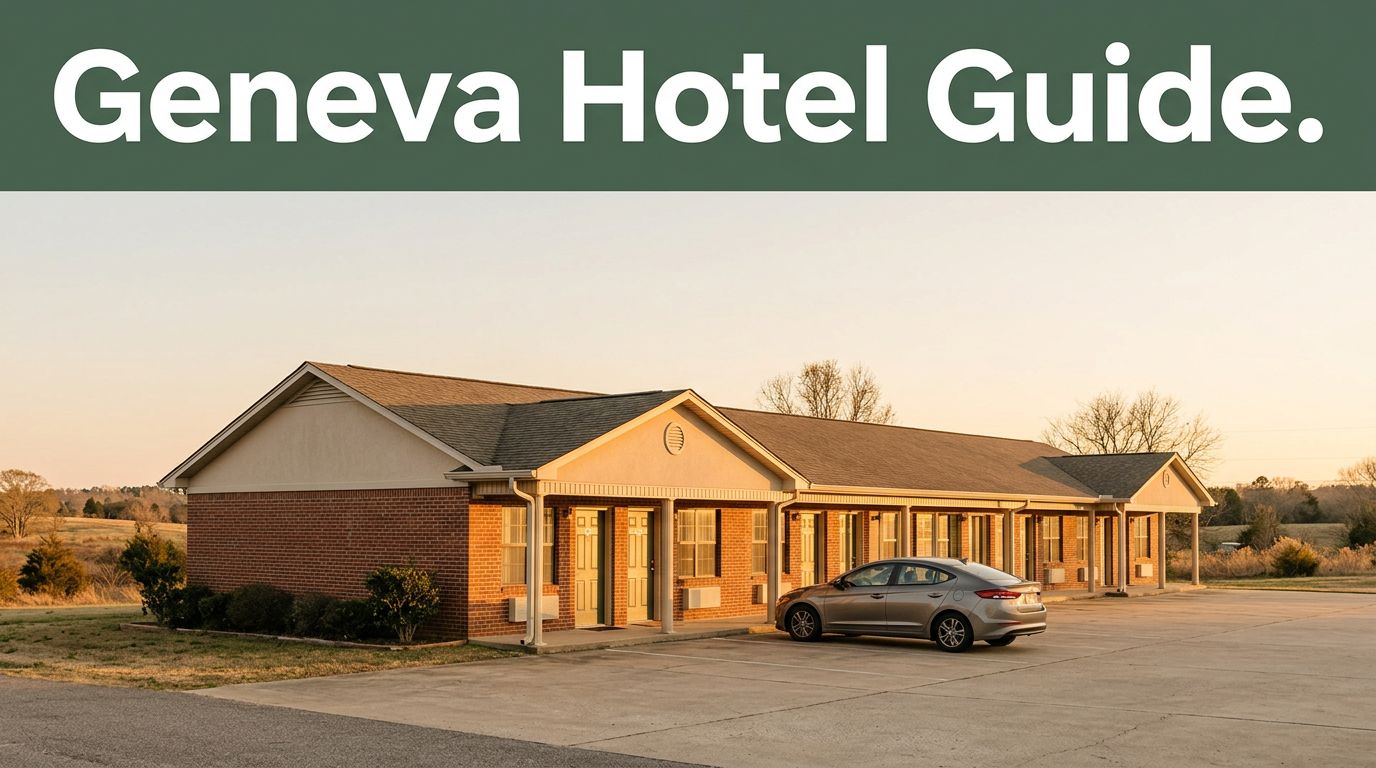 A roadside motel with a parked car and rural Alabama scenery at sunset.