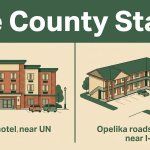 Illustration of budget hotels in Auburn and Opelika, Alabama.