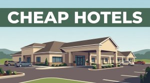 Affordable roadside hotel near Alexander City with landscaped parking and distant foothills.
