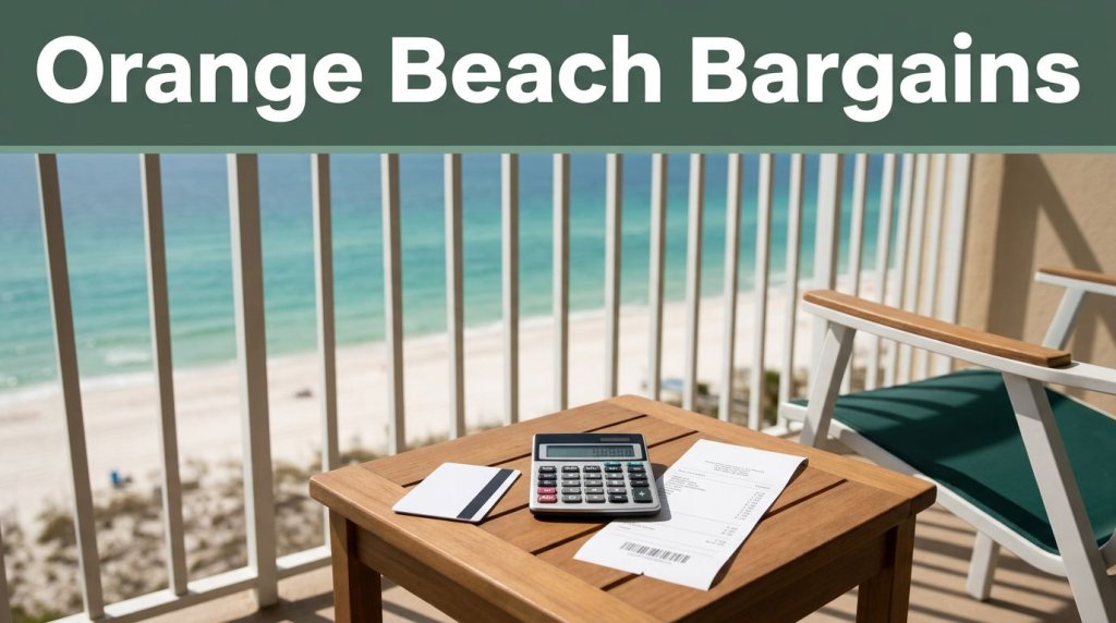 Hotel balcony overlooking the Gulf with a room key, calculator, and receipt on a table.
