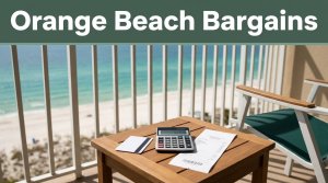 Hotel balcony overlooking the Gulf with a room key, calculator, and receipt on a table.