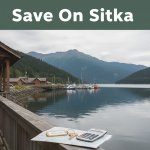 A Sitka hotel by the harbor with a key, map, and calculator in front.