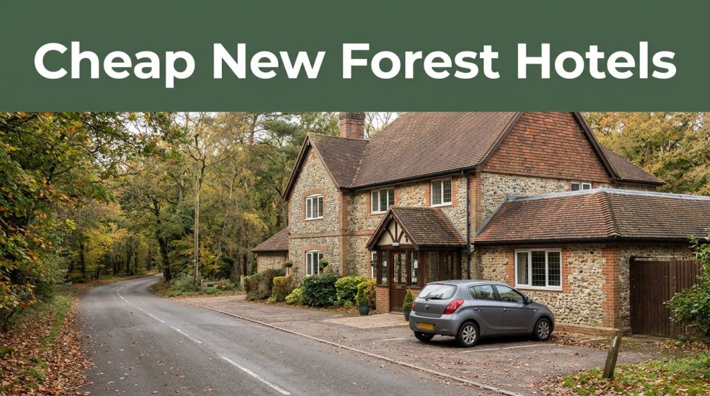 A modest hotel beside a leafy road with a parked car and autumn trees.