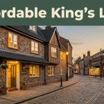 A welcoming guesthouse on a historic King’s Lynn street at sunset.