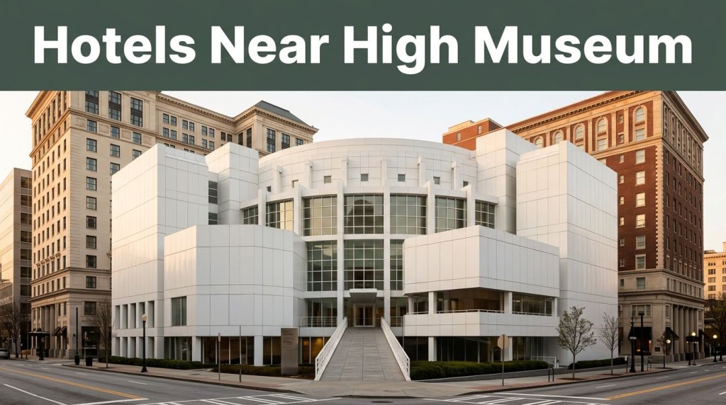 The High Museum of Art stands among Midtown Atlanta hotels at golden hour.