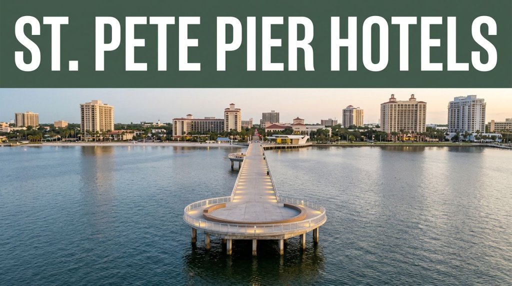 St. Pete Pier extends into Tampa Bay with waterfront hotels in the background.