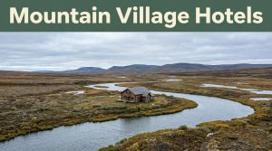 A wood lodge and river landing in Alaska tundra beneath a dark-green headline band.