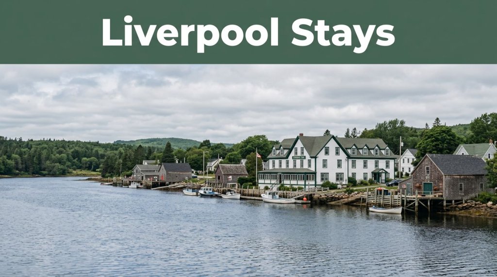 A coastal inn beside the calm Mersey River in Liverpool, Nova Scotia.