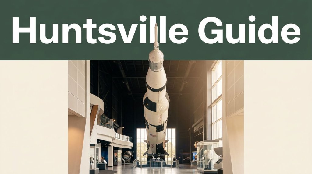 A Saturn V rocket displayed inside the U.S. Space & Rocket Center.