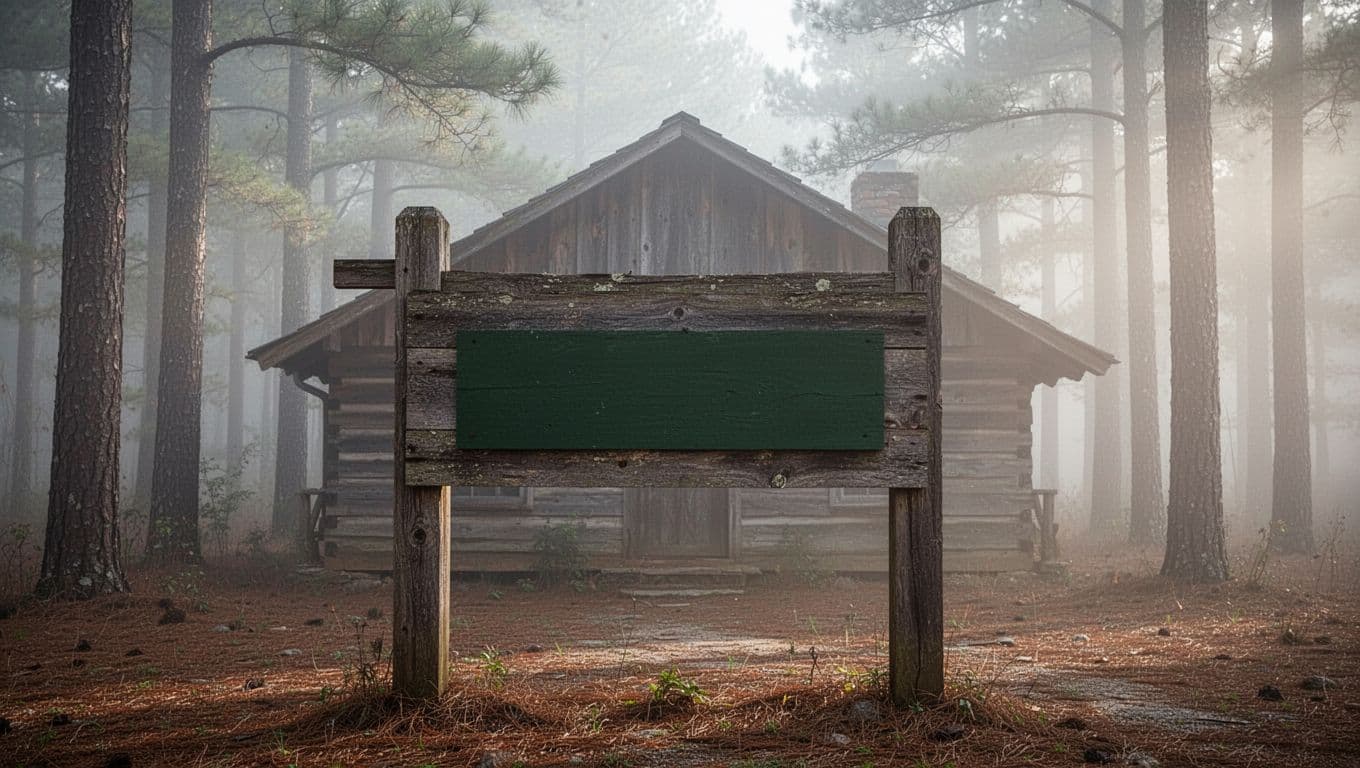 Rustic cabin sign reading 
