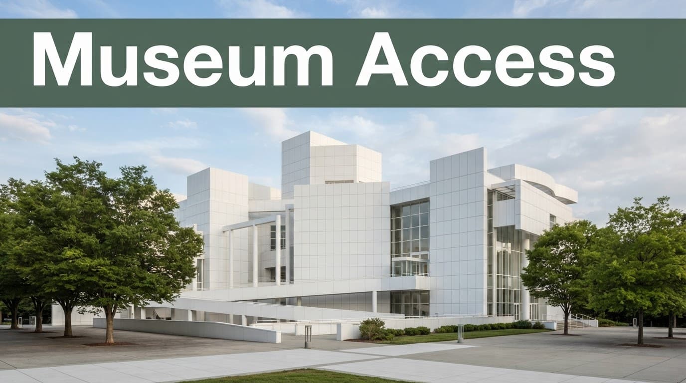 White High Museum building with trees and walkways under a dark-green header band.