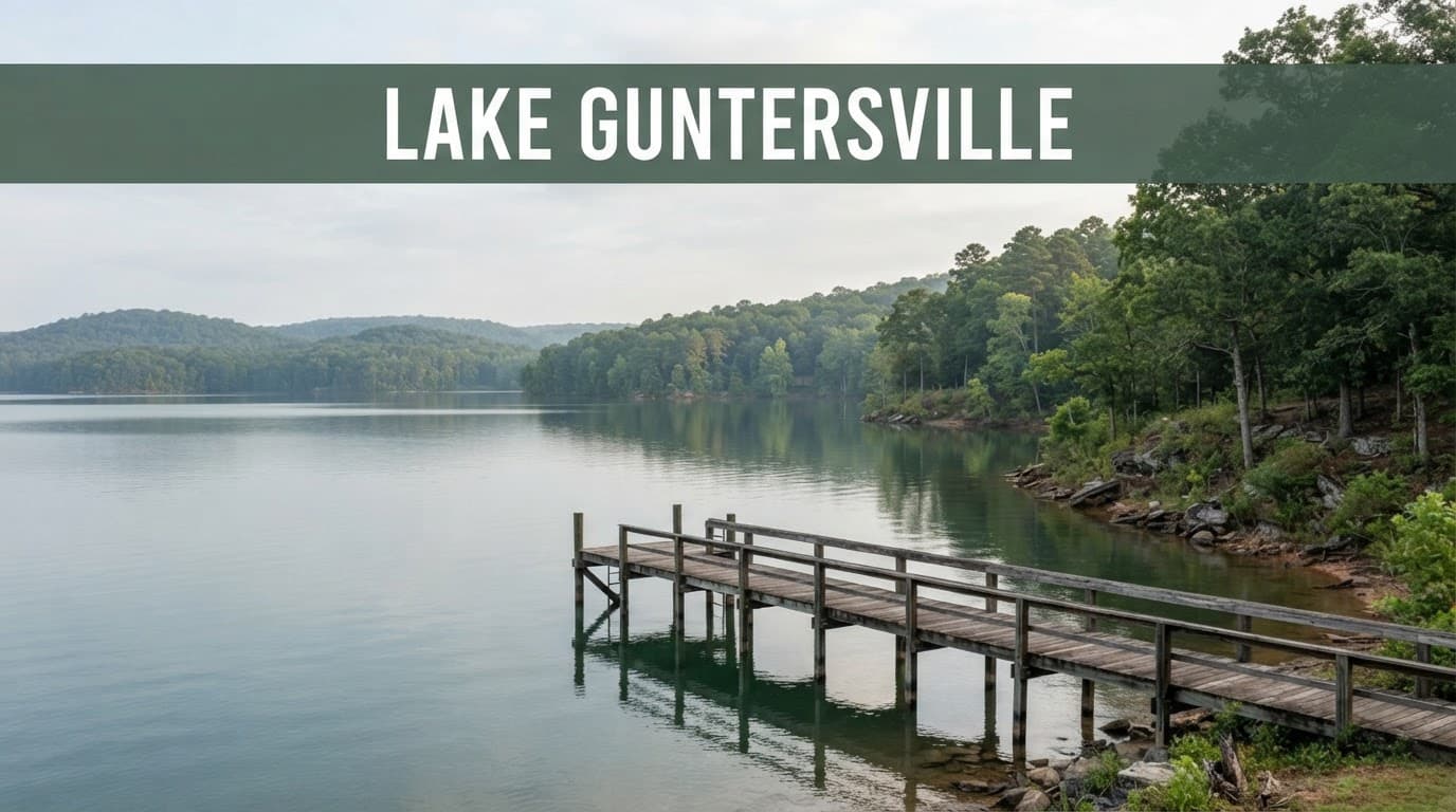 A wooden pier extends across a calm lake toward wooded hills in morning light.