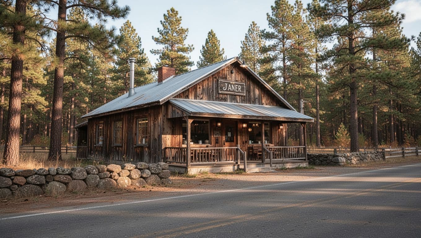 A rustic diner beneath a dark-green Local Dining banner in a rural setting.