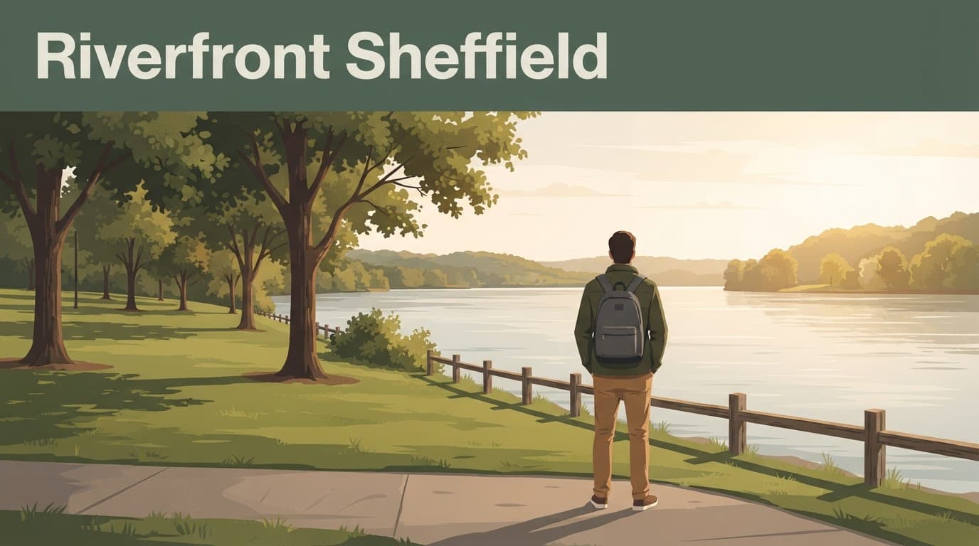 A lone traveler overlooks the Tennessee River from a tree-lined park.