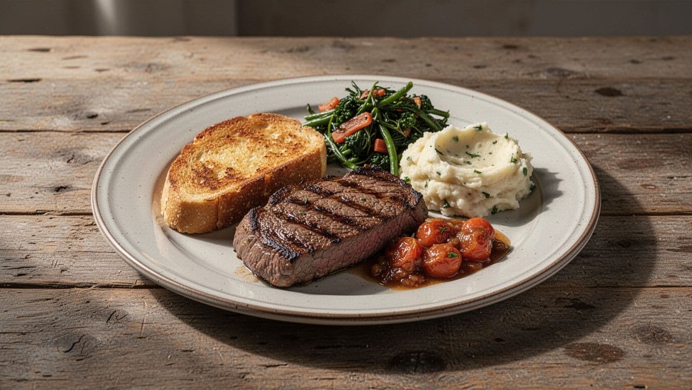 Southern comfort food served on a wooden table beneath a green Local Eats banner.