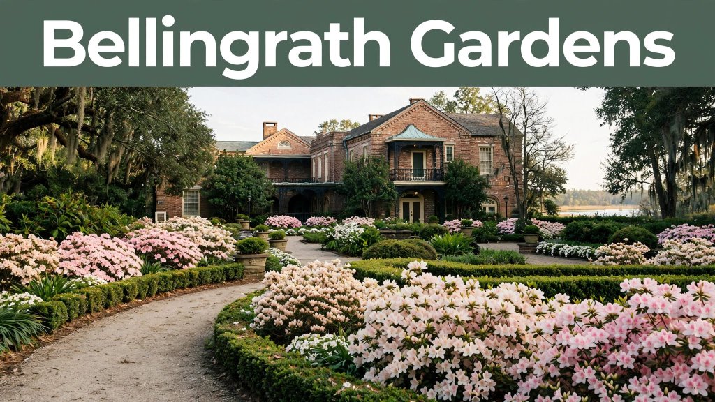 A historic home beyond azaleas and a winding garden path in Theodore, Alabama.