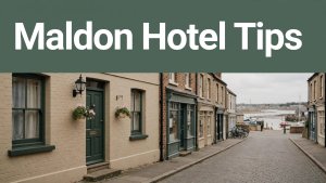 Guesthouse street near Maldon quay with a green headline banner.
