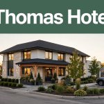 Hotel exterior in St. Thomas with landscaping, a parked car, and a dark-green headline banner.