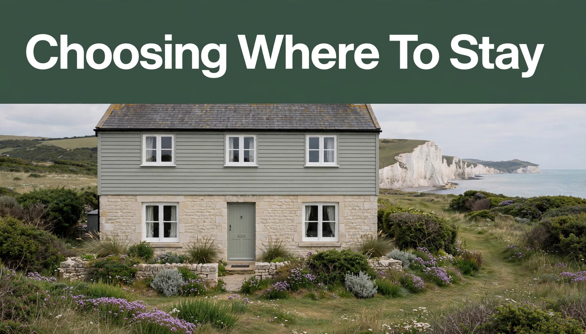 A coastal guesthouse with greenery, chalk cliffs, and sea views near Freshwater.