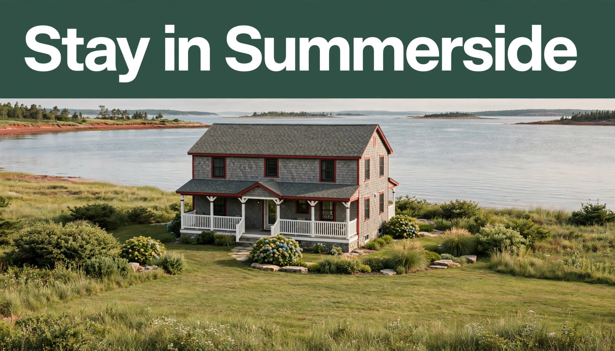 A small coastal inn overlooking landscaped grounds and a calm shoreline.